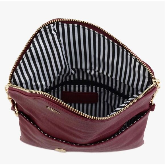 FashionPuzzle Envelope Clutch Evening Bag Maroon Gold Chain New - Picture 3 of 7